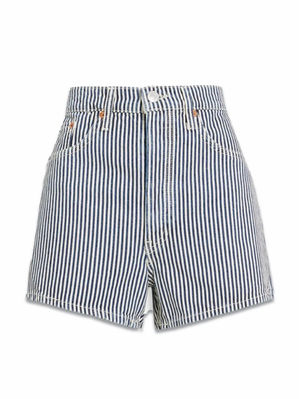 Re/Done  90s High-Rise Navy & White Pinstripe Denim Shorts